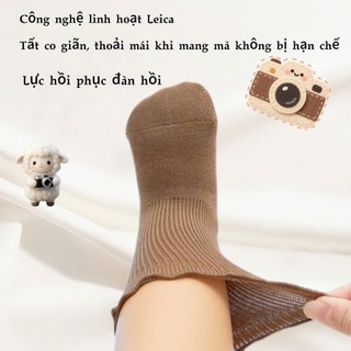 Set 5 Đôi Tất Cotton Tăm Tone Nâu Cho Bé Có Kèm Chống Trơn Trượt Viền Cổ Bèo SS71