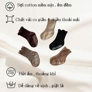 Set 5 Đôi Tất Cotton Tăm Tone Nâu Cho Bé Có Kèm Chống Trơn Trượt Viền Cổ Bèo SS71