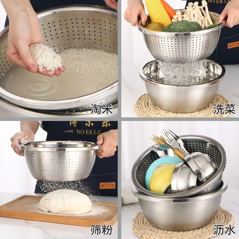 Bộ Thau Rổ Inox 26CM Sâu Lòng Đa Năng - BỘ THAU RỔ RÁ Thoát Nước Dùng ...
