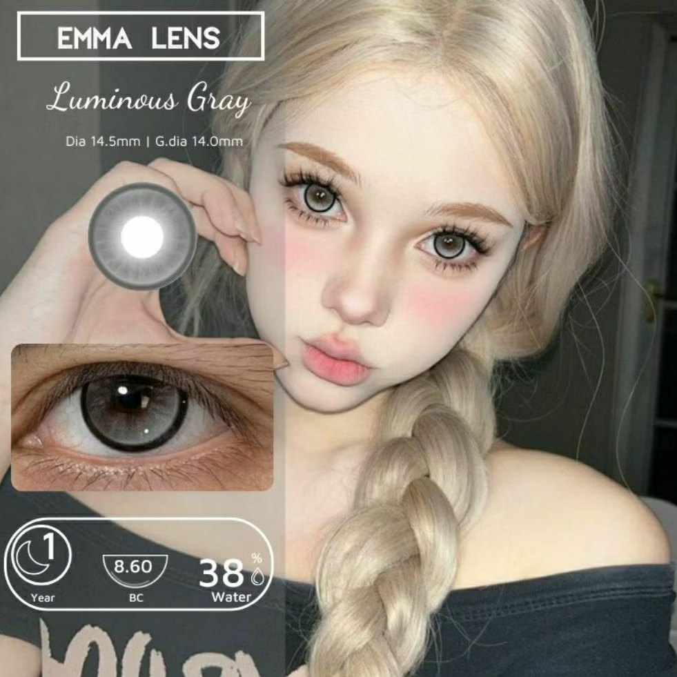 Kính Áp Tròng Luminous Gray | Lens Xám Tây Viền Đen Giãn To | Emma Lens