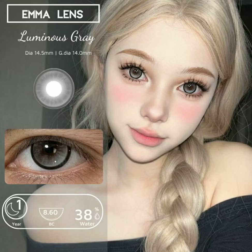 Kính Áp Tròng Luminous Gray | Lens Xám Tây Viền Đen Giãn To | Emma Lens