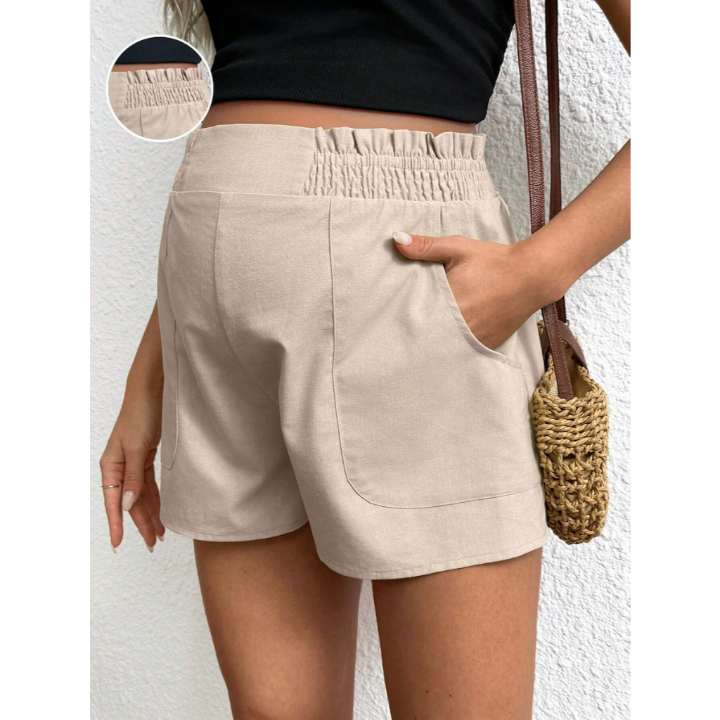 Quần Short Nữ Màu Trơn Cạp Nhún Bèo, Có Túi YN100