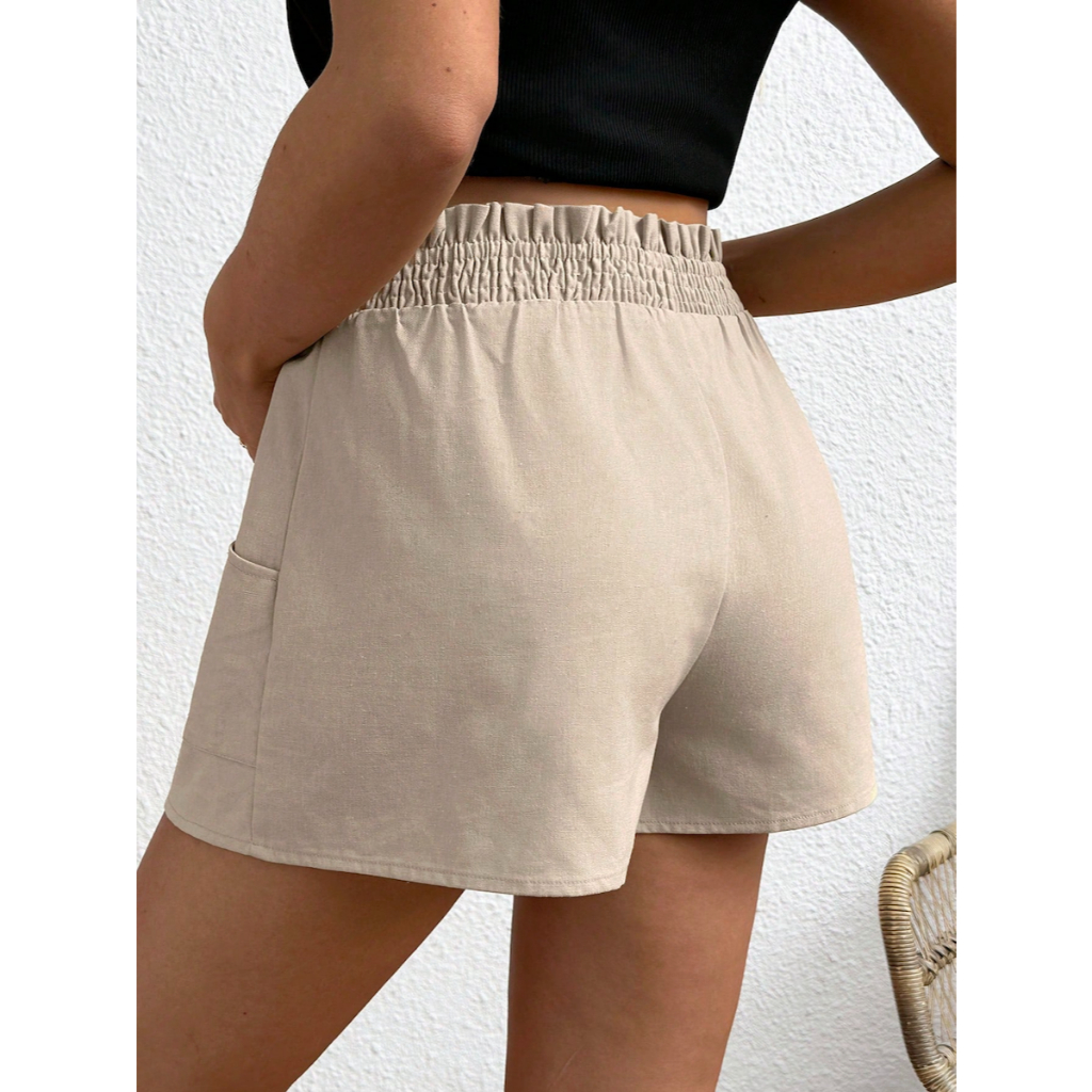Quần Short Nữ Màu Trơn Cạp Nhún Bèo, Có Túi YN100