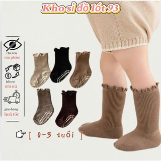 Set 5 Đôi Tất Cotton Tăm Tone Nâu Cho Bé Có Kèm Chống Trơn Trượt Viền Cổ Bèo SS71