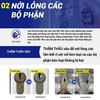 Dầu chống gỉ WD40, xịt đa năng bôi trơn, làm sạch chi tiết kim loại, chống gỉ sét bảo vệ máy móc