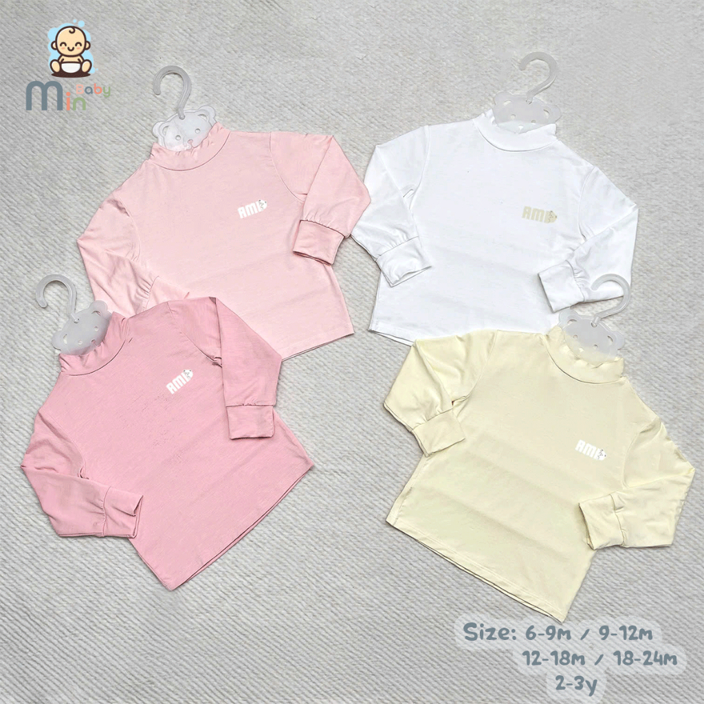 Áo Giữ Nhiệt Cho Bé Anminaza Vải Sợi Tre Petit Mỏng Cổ 3 Phân Mặc Lót Trong Giữ Ấm Tốt - Hàng Chính Hãng AMI0231