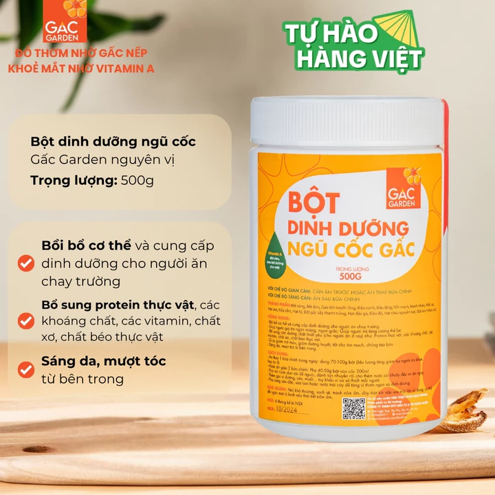 Bột dinh dưỡng ngũ cốc Gấc Garden nguyên vị giúp bổ sung Vitamin A và dinh dưỡng thiết yếu Hộp 500g