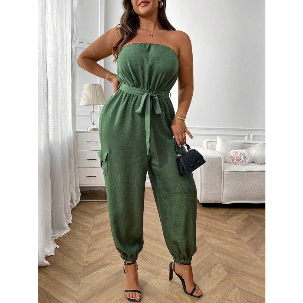 Jumpsuit Nữ Big Size Xanh Rêu Dáng Rộng Thoải Mái YN109