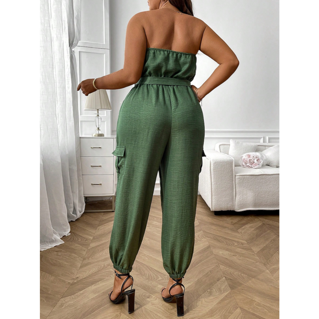 Jumpsuit Nữ Big Size Xanh Rêu Dáng Rộng Thoải Mái YN109
