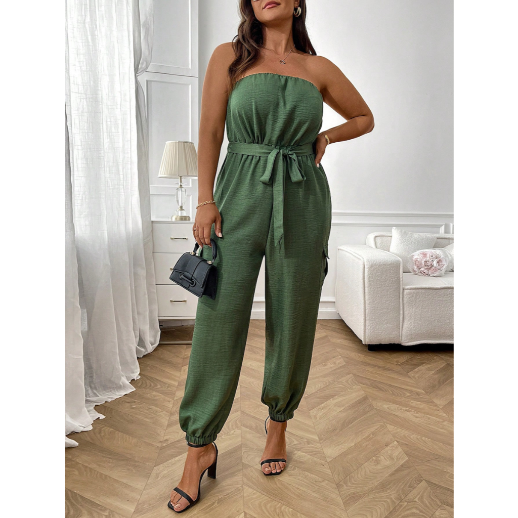 Jumpsuit Nữ Big Size Xanh Rêu Dáng Rộng Thoải Mái YN109