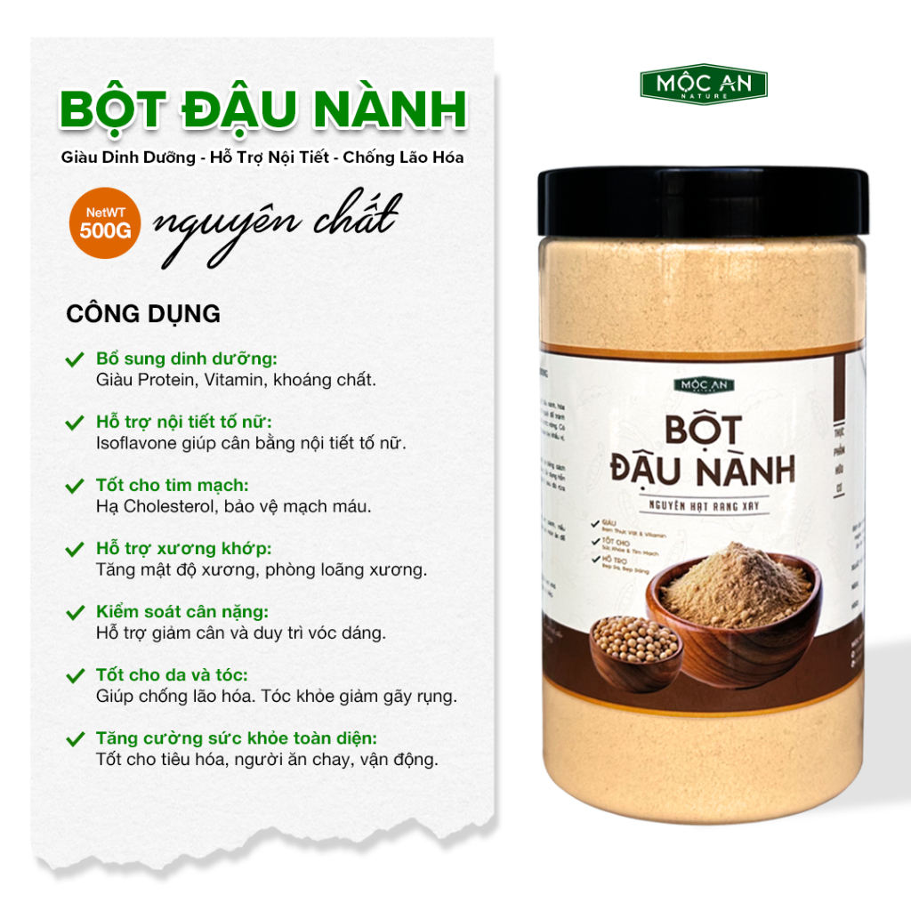 [COMBO 2 HŨ] Bột Đậu Nành Nguyên Chất Mộc An Hạt Rang Xay Mịn Giàu Protein Tăng V1, Duy Trì Cân, Đẹp Dáng Đẹp Da