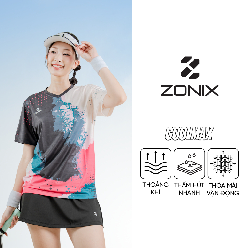 Áo thể thao nữ Pickleball, Áo nữ Tennis, Cầu Lông coolmax mềm mịn mát thoáng khí Zonix - ZTW09014
