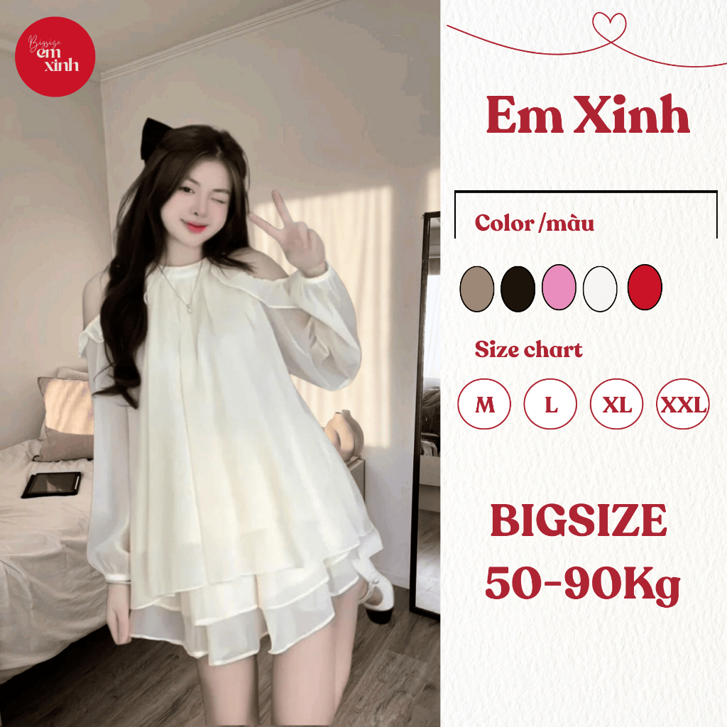 Set Áo Kiểu Hở Vai Dài Tay Tiểu Thư Kèm Quần Đùi Form Rộng, Vải Tơ Ánh Kim Lót 2 Lớp - Bigsize Bs032