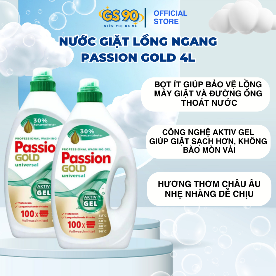 Nước Giặt Passion Gold 4 Lít Hương Hoa Cho Máy Giặt Cửa Ngang/Trước Nhập Khẩu Châu Âu