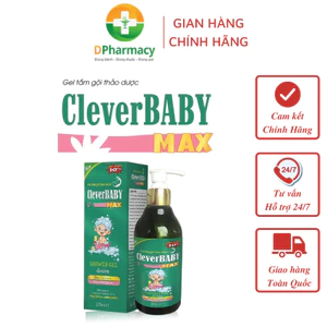 Gel tắm gội thảo dược cho bé Clever Baby Max, hỗ trợ ngừa rôm xẩy, mẩn ngứa, dị ứng ngoài da, 275ml
