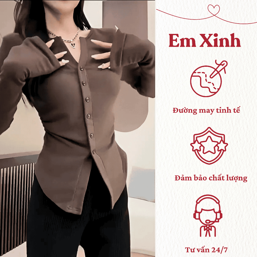 Áo Thun Nữ Dài Tay Cổ Bẻ Nhún Eo Có Nút Bs052 Chất Tăm Lạnh Size 50-90Kg - Emxinhbigsize