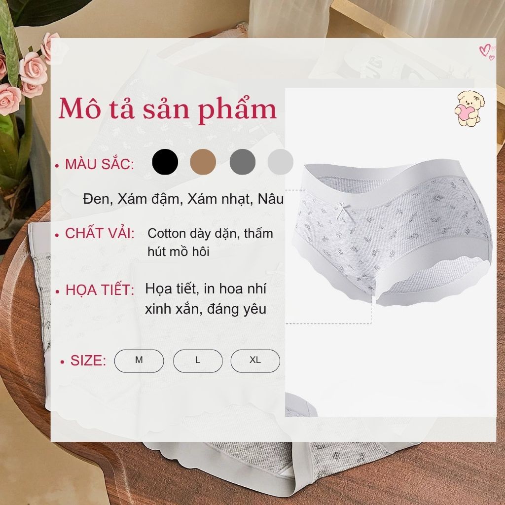 Quần lót nữ cotton thấm hút kháng khuẩn cạp cao gen bụng viền lượn sóng đính nơ xinh xắn LANIXA L758