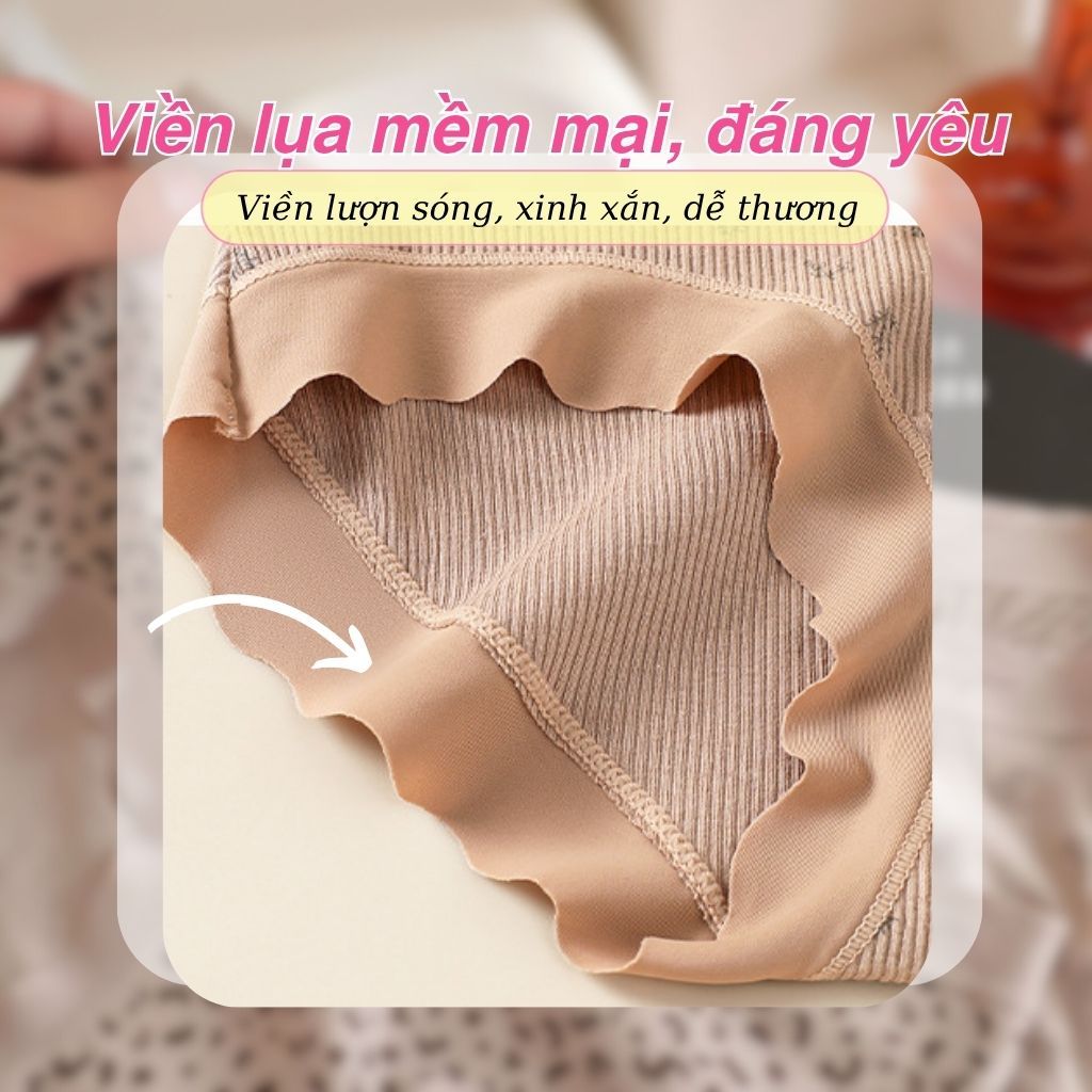 Quần lót nữ cotton thấm hút kháng khuẩn cạp cao gen bụng viền lượn sóng đính nơ xinh xắn LANIXA L758