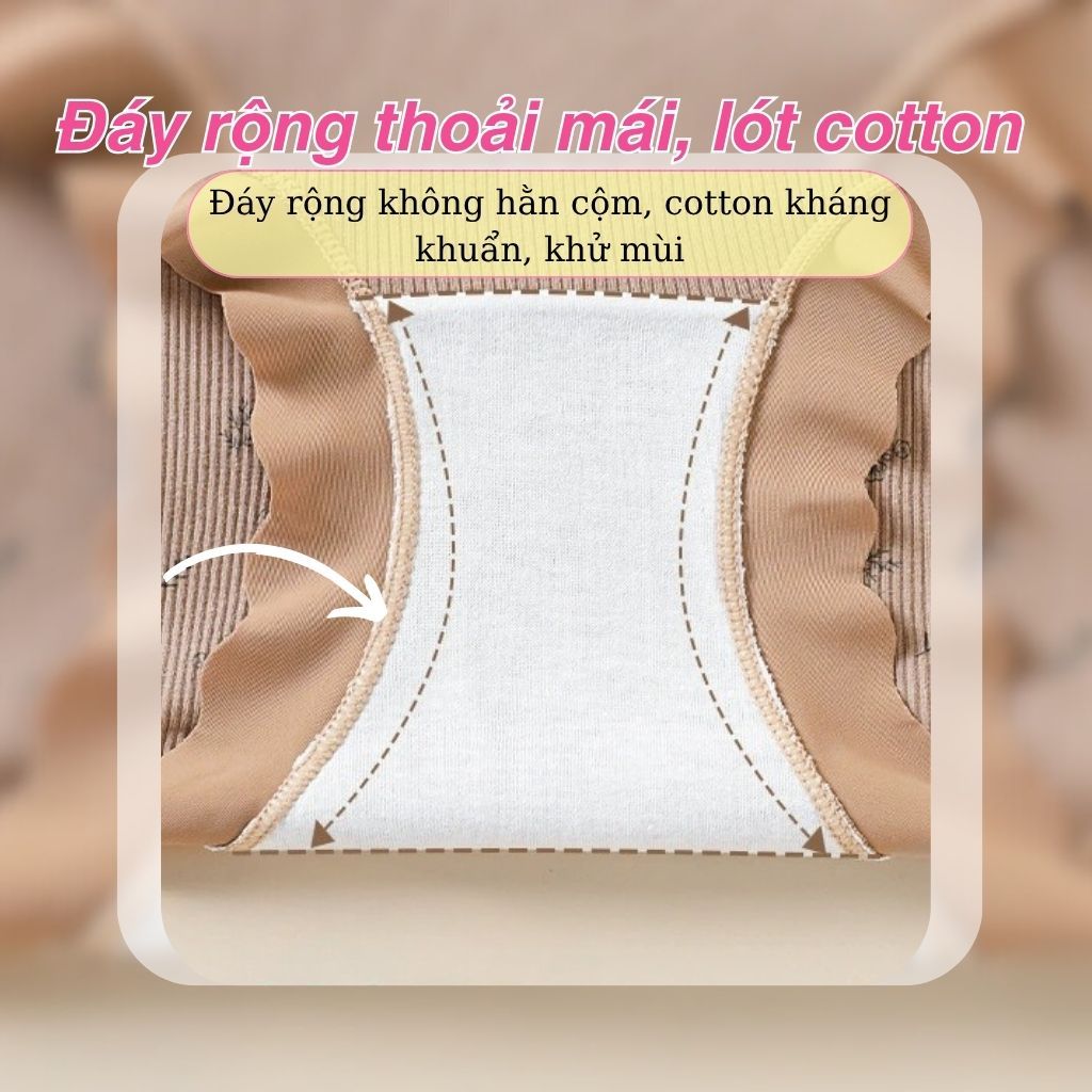 Quần lót nữ cotton thấm hút kháng khuẩn cạp cao gen bụng viền lượn sóng đính nơ xinh xắn LANIXA L758