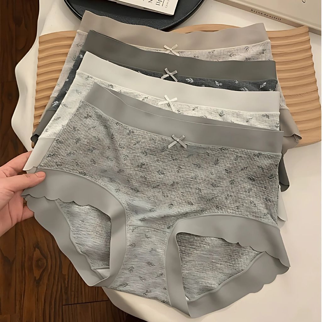 Quần lót nữ cotton thấm hút kháng khuẩn cạp cao gen bụng viền lượn sóng đính nơ xinh xắn LANIXA L758
