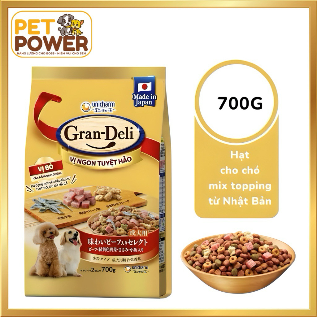 Hạt Gran-Deli Unicharm Nhật Bản vị Phô Mai & Bò cho Cún mọi độ tuổi 700g