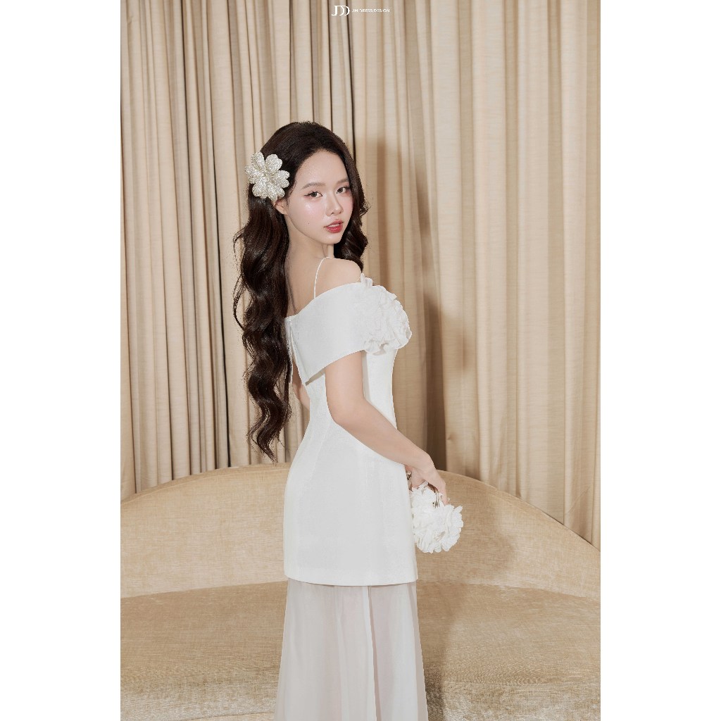Đầm 2 dây ngang vai phối hoa đính 3D 1P02.2505K Thiết kế đầm tiệc nữ tính – bay bổng mang dấu ấn couture bởi JM Dress