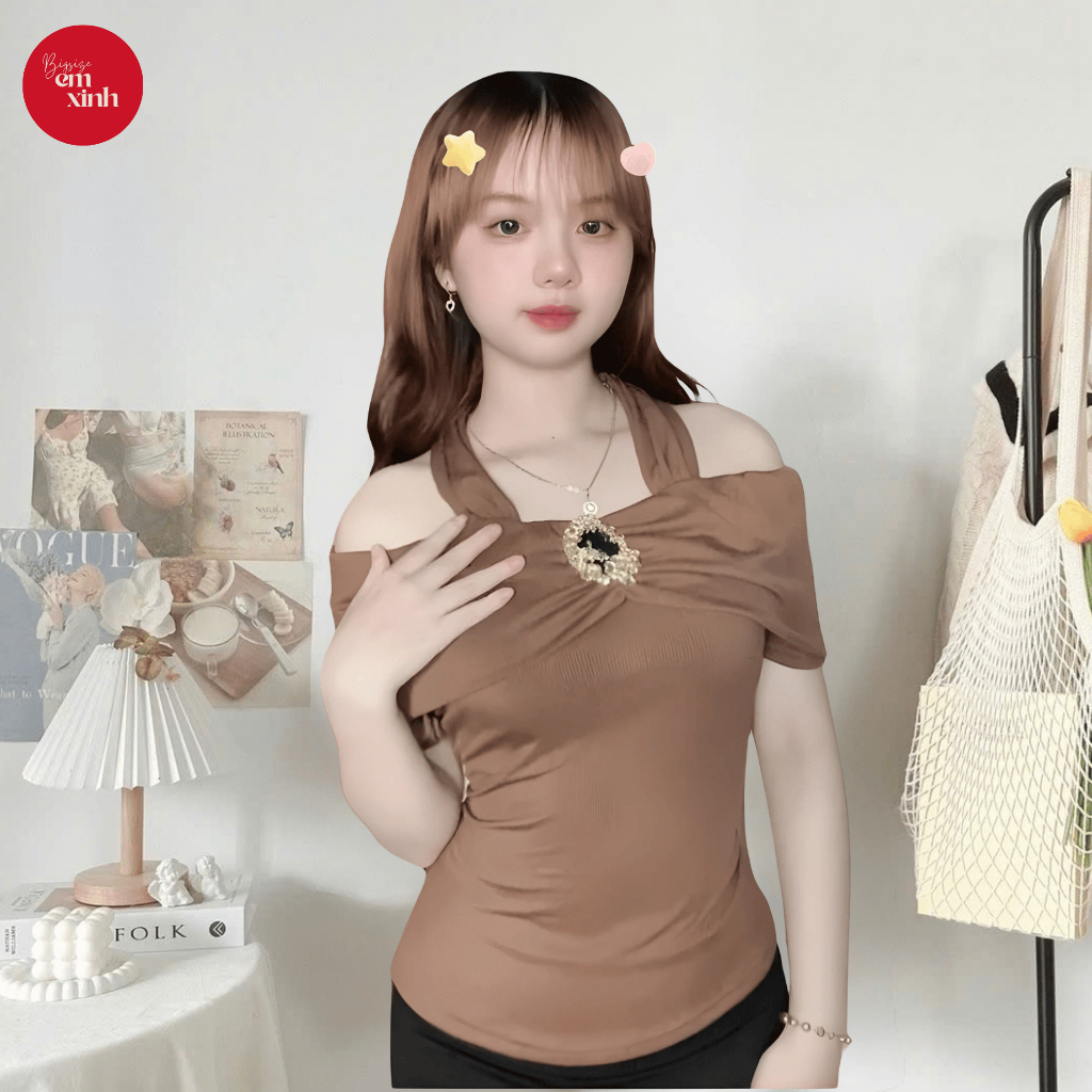 Áo Trễ Vai Nữ Kiểu Choàng Cổ Thun Tăm Lạnh Dày Dặn Tôn Dáng Nhiều Màu - Bigsize BS081