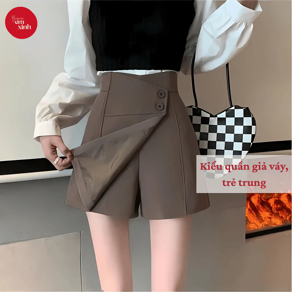 Quần Giả Váy Ngắn Đính Nút Chất Cotton Lạnh Dày Dặn Màu Đen/Nâu/Be Size 50-90KG Bs051