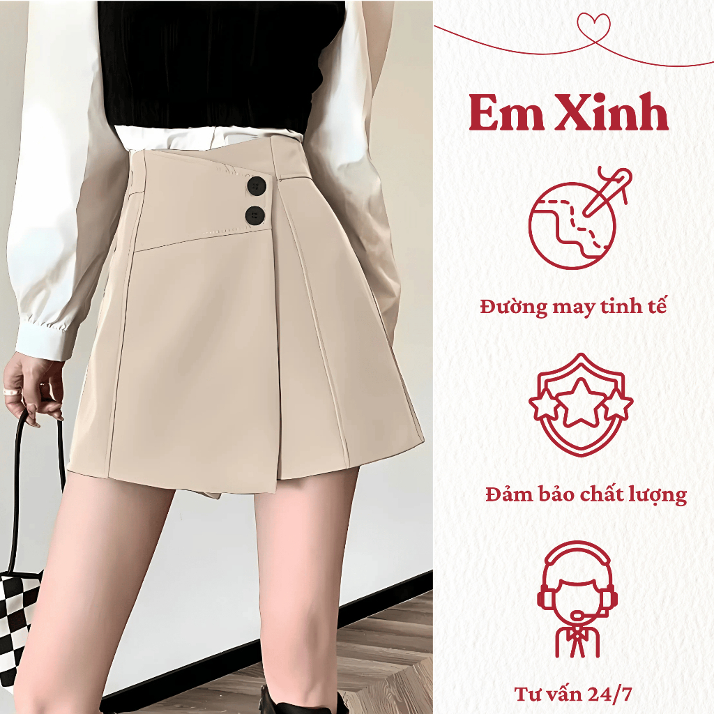 Quần Giả Váy Ngắn Đính Nút Chất Cotton Lạnh Dày Dặn Màu Đen/Nâu/Be Size 50-90KG Bs051