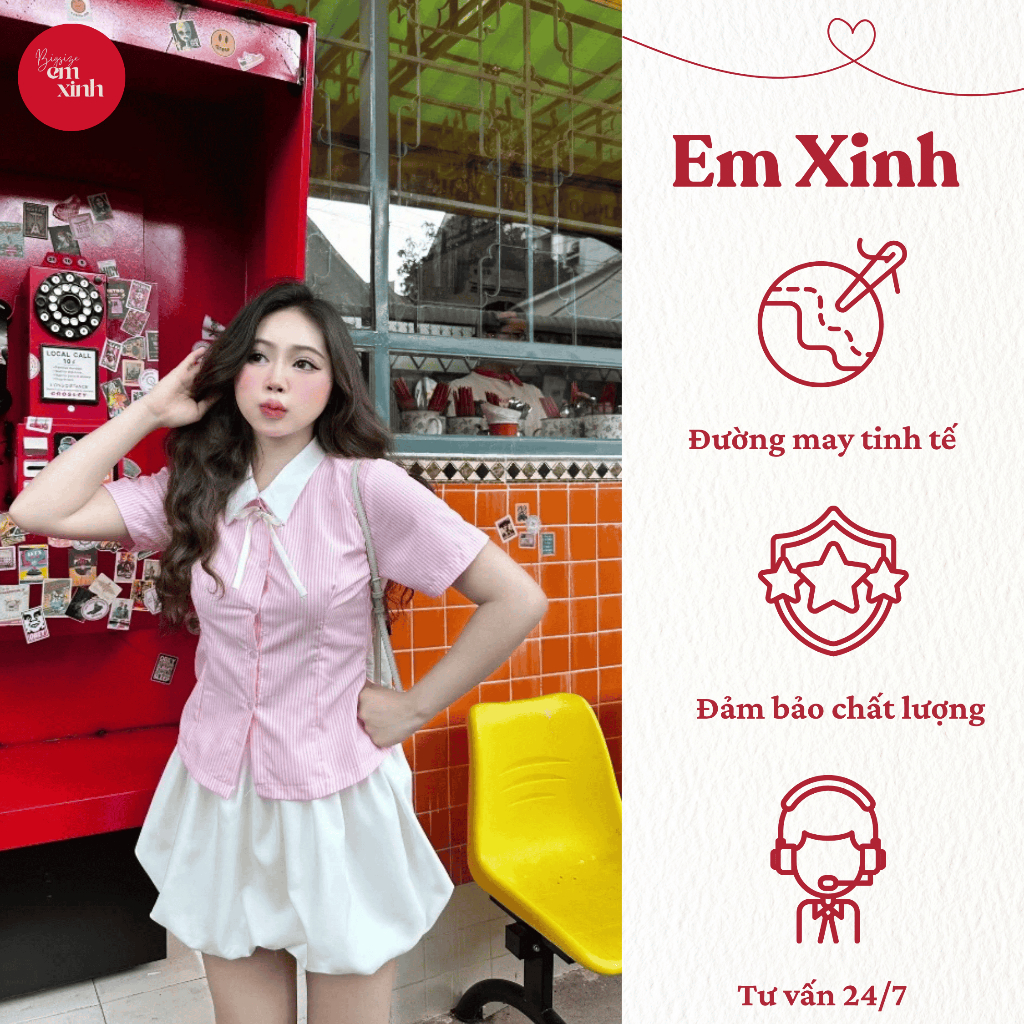 Áo Sơ Mi Ngắn Tay Sọc Nhí Cột Nơ Sau Dễ Thương Nhiều Màu Có Bigsize Bs041