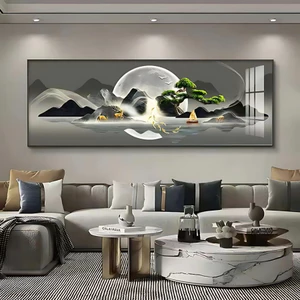 Tranh Phong Cảnh Nghệ Thuật Núi Non Mặt Trăng, Mặt Trời Tráng Gương Cao Cấp - OHA Decor