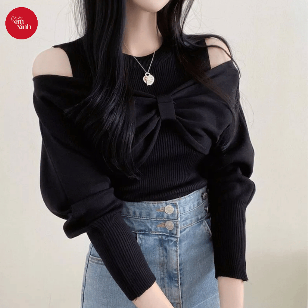 Áo Trễ Vai Dài Tay Xoắn Nơ Chất Thun Tăm Co Dãn - Thời Trang Thu Đông Bs040 | EmxinhBigsize