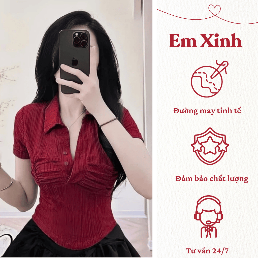 Áo Thun Nữ Vạt Bầu Nhún Ngực, Cổ Sơ Mi Ngắn Tay Chất Thun Tăm Dày Dặn Có Bigsize Bs064- Em Xinh Bigsize