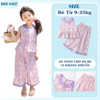 Đồ Bộ Bé Gái, Sét Áo Sát Nách Kèm Quần Ống Suông Cho Bé Thiết Kế Hoa Nổi Bật Chất Liệu Cotton Mềm