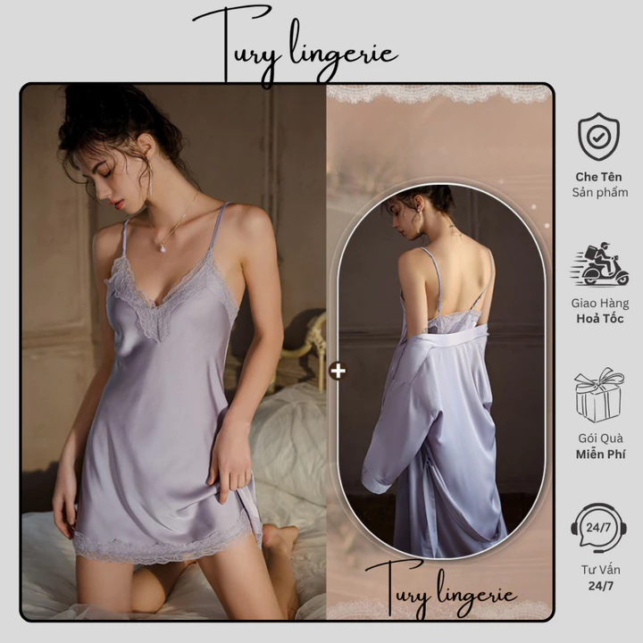 Váy Lụa 2 Dây Dáng Suông Váy Ngủ Phối Ren Dáng Suông - TURY035