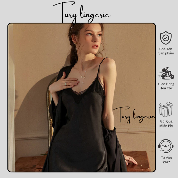 Váy Lụa 2 Dây Dáng Suông Váy Ngủ Phối Ren Dáng Suông - TURY035