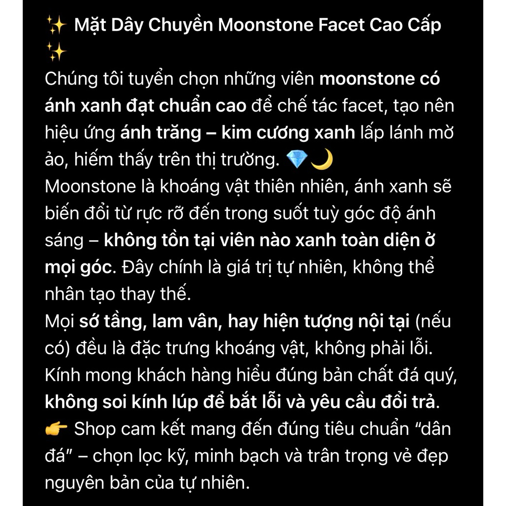 (Chỉ có mặt dây chuyền) Moonstone Thiên Nhiên Đa Giác Bạc S925-Sunday