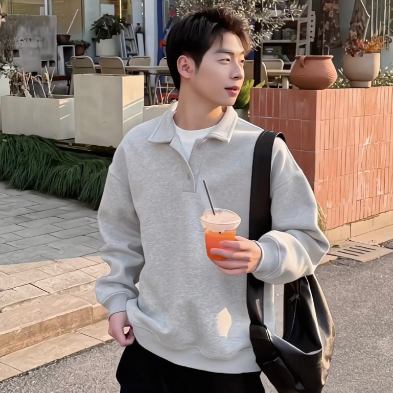 Áo Sweater Polo Nam Nỉ 3D Chéo Cao Cấp 60% Cotton 40% Spandex Dài Tay Form Rộng Halley Menswear Có Cổ M30