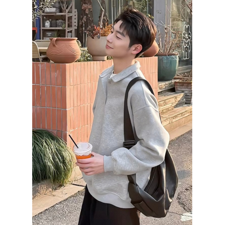 Áo Sweater Polo Nam Nỉ 3D Chéo Cao Cấp 60% Cotton 40% Spandex Dài Tay Form Rộng Halley Menswear Có Cổ M30