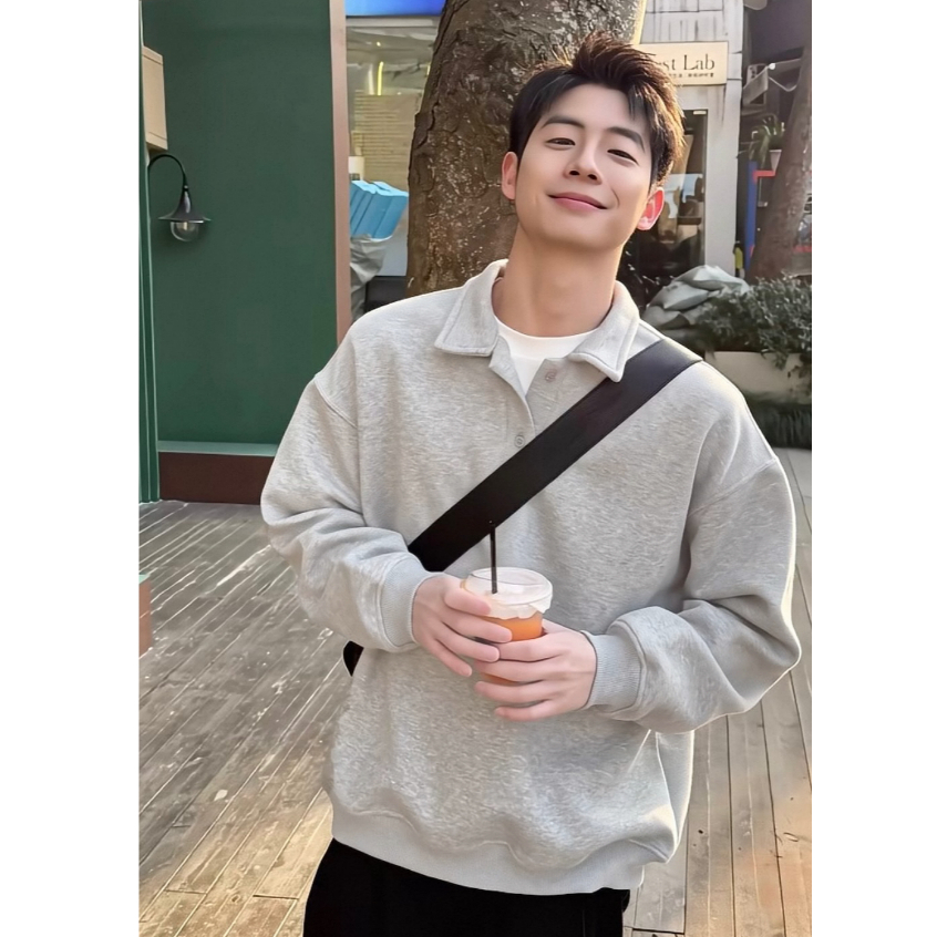 Áo Sweater Polo Nam Nỉ 3D Chéo Cao Cấp 60% Cotton 40% Spandex Dài Tay Form Rộng Halley Menswear Có Cổ M30