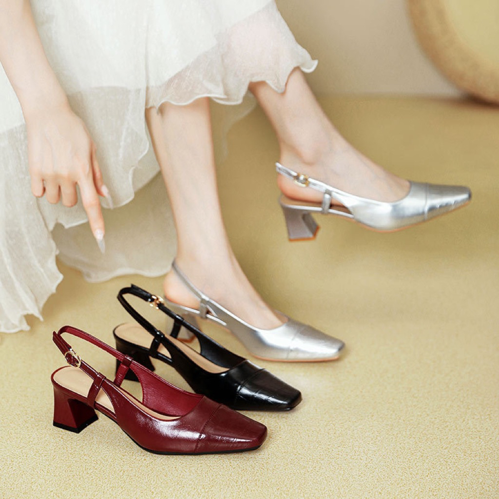 Giầy Quảng châu cao cấp quai cài, mũi vuông chiều cao 5cm (HT961-22)