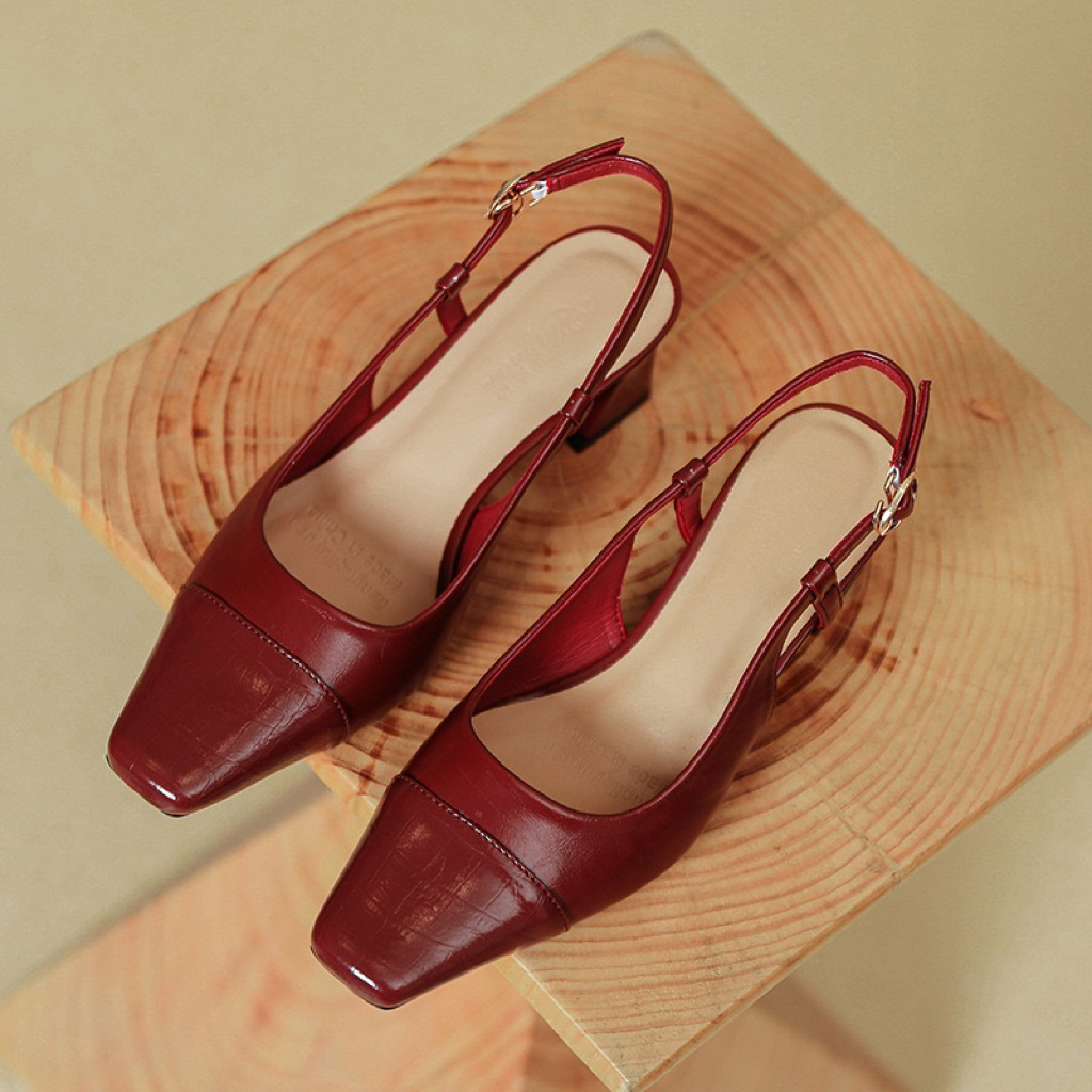 Giầy Quảng châu cao cấp quai cài, mũi vuông chiều cao 5cm (HT961-22)