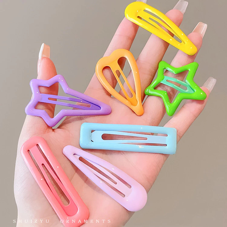 Vỉ 10 Kẹp Tóc Mái Bật Hình Trái Tim,Giọt Nước,Ngôi Sao,Chữ Nhật Nhiều Màu Sắc Phụ Kiện Tóc Empoli