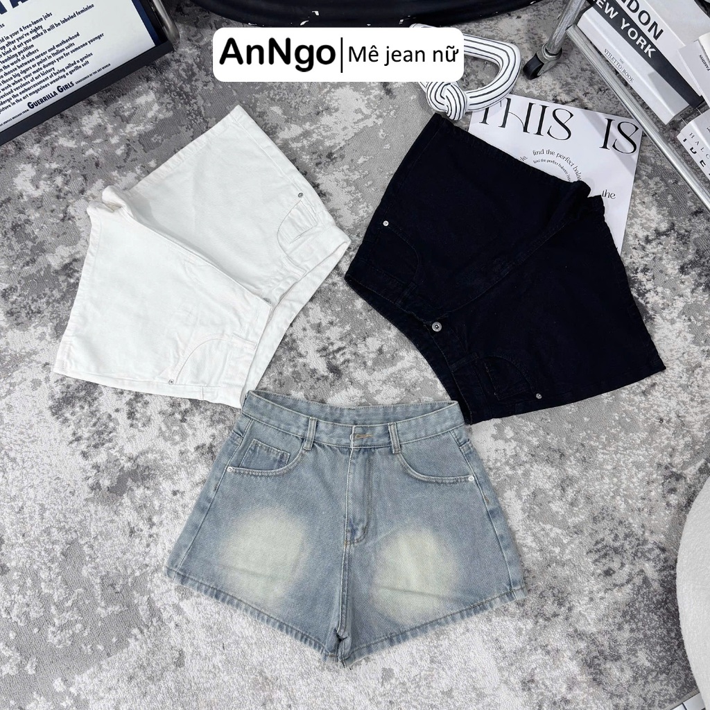 (Có big size) Quần short jean nữ lưng cao form ống rộng hack dáng, chất vải jean không giãn Anngo - AT549