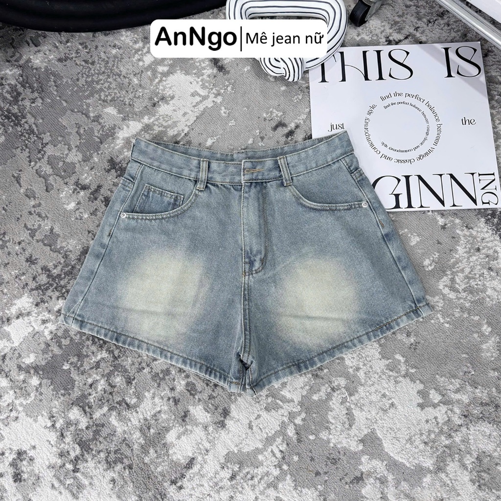 (Có big size) Quần short jean nữ lưng cao form ống rộng hack dáng, chất vải jean không giãn Anngo - AT549
