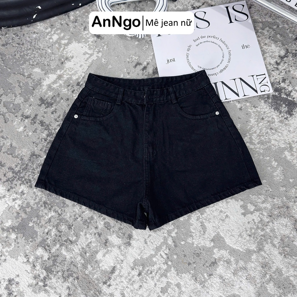 (Có big size) Quần short jean nữ lưng cao form ống rộng hack dáng, chất vải jean không giãn Anngo - AT549