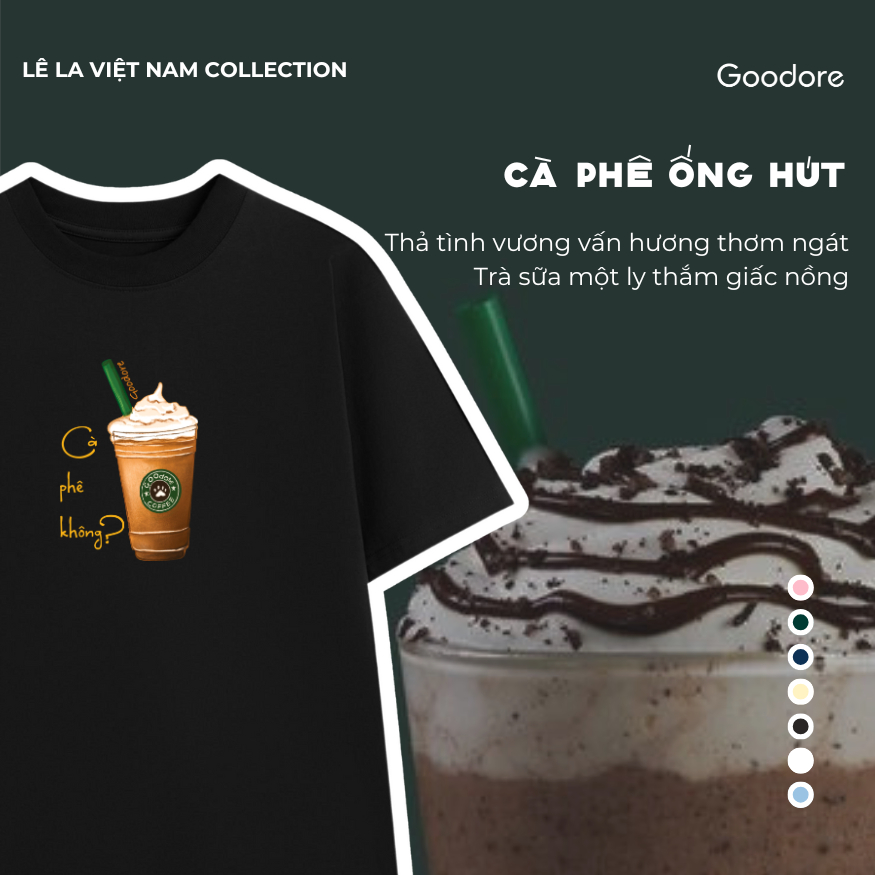 Áo thun Oversize cotton unisex nam nữ Goodore Cà phê Ống Hút thoáng mát năng động thiết kế độc đáo