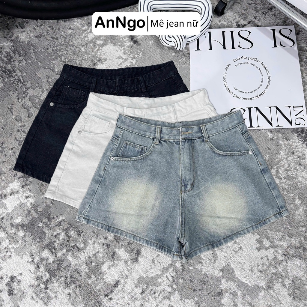(Có big size) Quần short jean nữ lưng cao form ống rộng hack dáng, chất vải jean không giãn Anngo - AT549