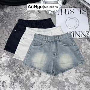 Quần short jean nữ lưng cao form ống rộng hack dáng, chất vải jean không giãn Anngo - AT549