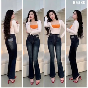 Quần jeans Nữ, Quần Bò nữ Ống Loe Dài lưng Cao thêu Túi nâng mông co giãn